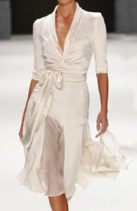 Cremini - Amelia Blue Marine Satin wrap dress with chiffon inserts in ivory