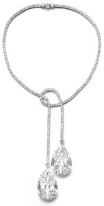 Two diamond pear shaped drop necklace